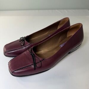 Phyllis Poland Womens Burgundy Leather Square Toe Bow Loafers Made in Italy 9AA